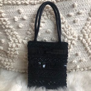 Black Beaded Evening Wristlet